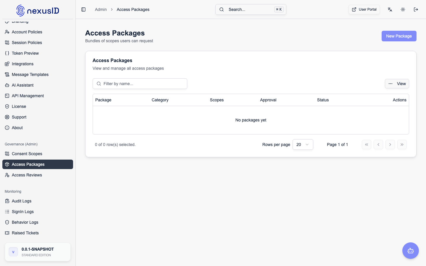 Access Packages Console
