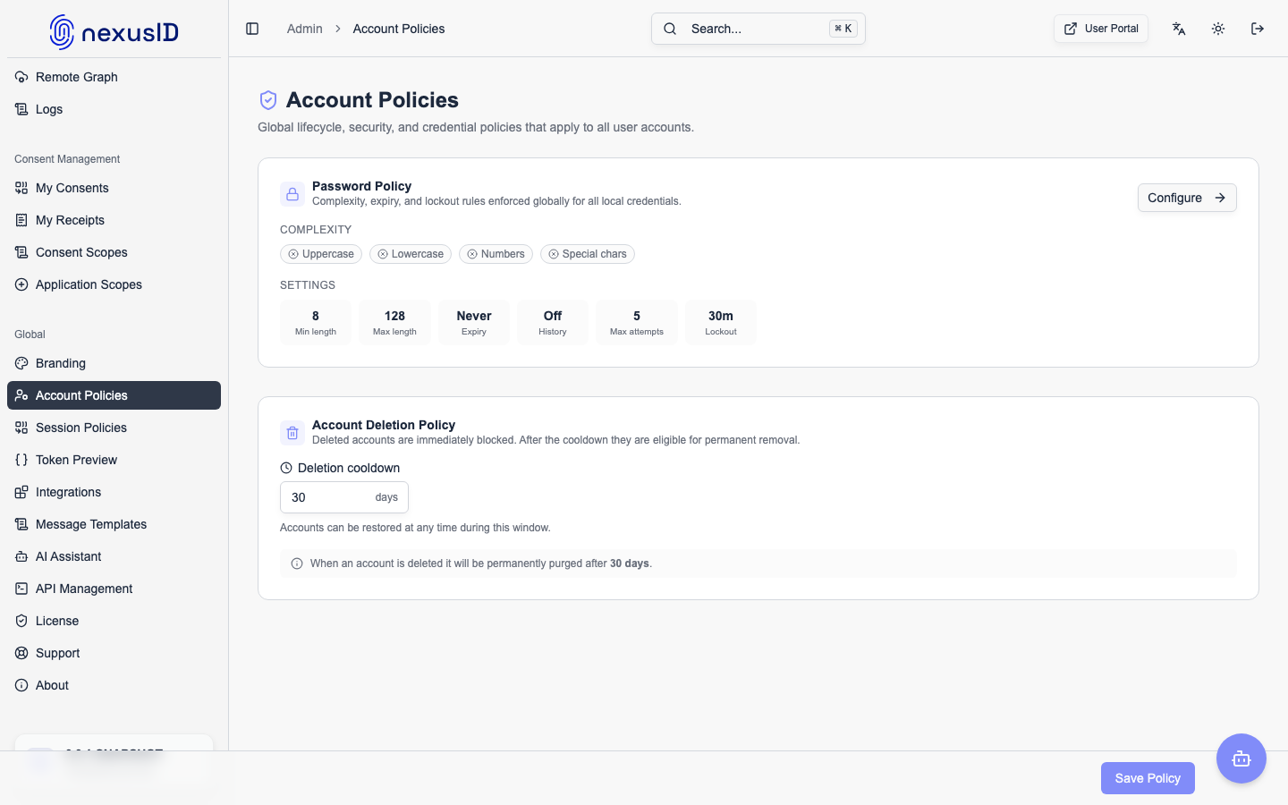 Account Policies Console