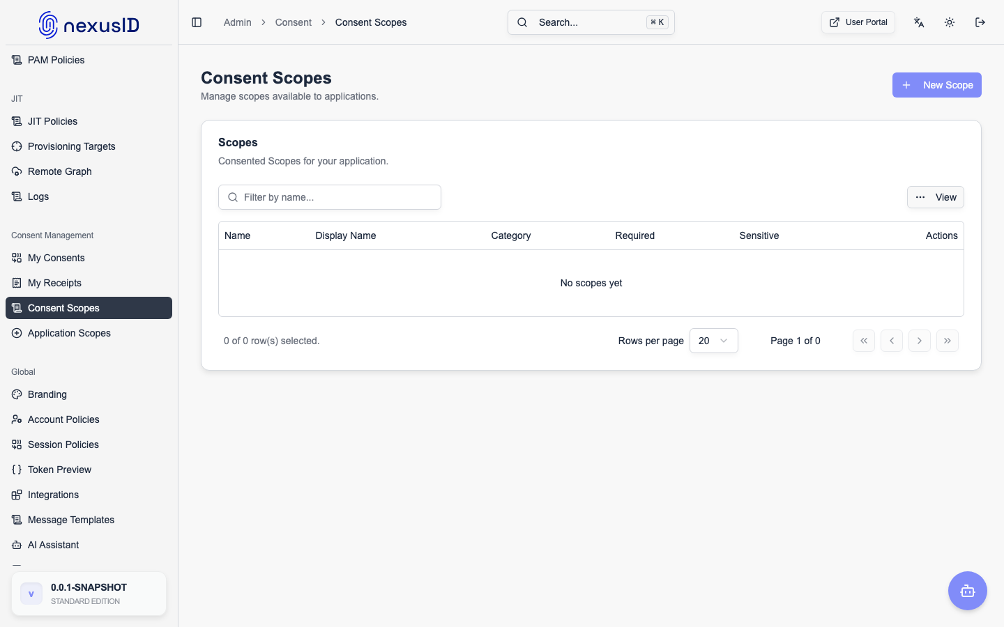 Consent Scopes Console