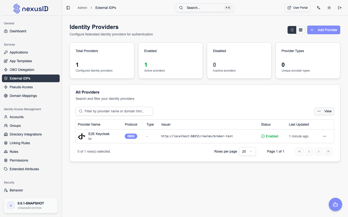 External Identity Providers Console